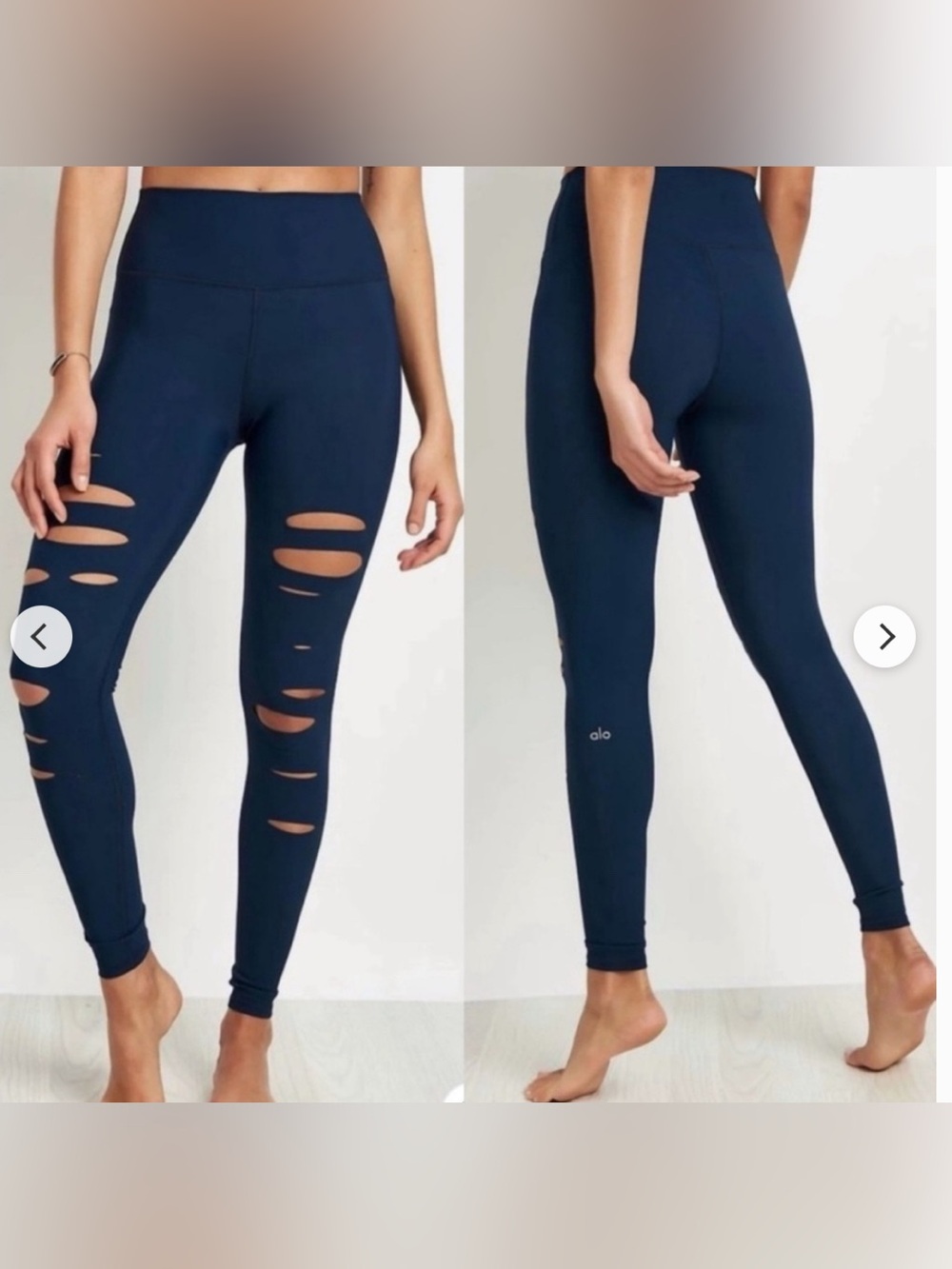 Alo High-Waist Navy Ripped Warrior Leggings